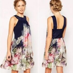 Ted Baker London NWT Marindi Swing Dress Pure Peony Ombre Navy Blue 4 US 10